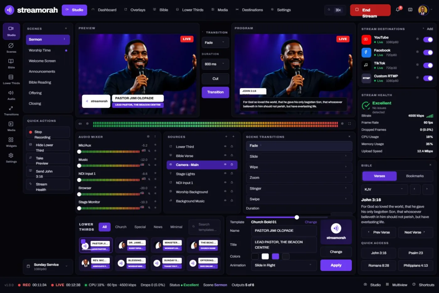 Streamorah Studio dashboard